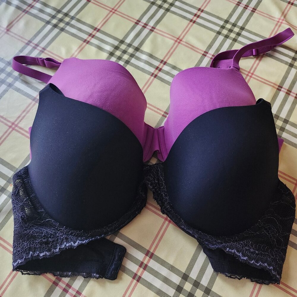 Calvin Klein Bra Bras 2 pack Plum Purple Navy Blue Black Lace Underwire Size 36D